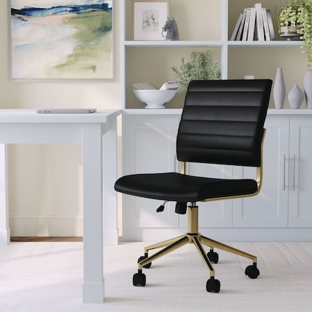 Martha Stewart Ivy Upholstered Office Chair in Black/Polished Brass CH-220921-1-BK-GLD-MS